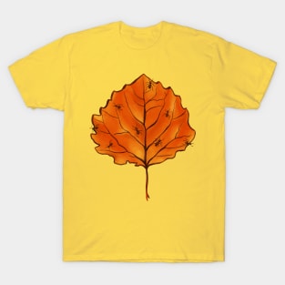 Autumn Leaf And Ants In Yellow Orange T-Shirt